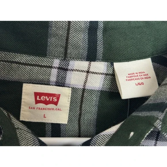 Levi's Relaxed Fit Harriet Plaid Flannel Shirt Green Large New With Tags - Picture 7 of 9